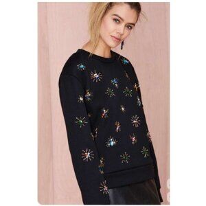 Navie Nasty Girl Women’s black sweatshirt Top rhinestone embellished size medium